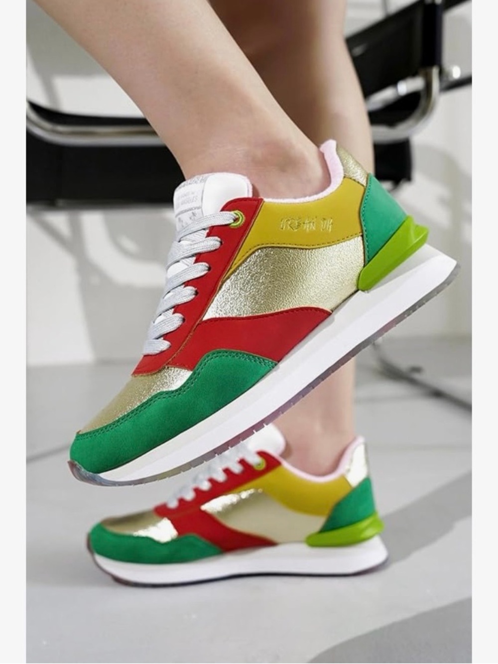 Urban. Design Los Angeles Metallic Runner Women’s Sneaker - Green/Gold/Red
